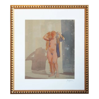 20th Century Abstract Figurative Nude Gouache Painting of Red Haired Female by William Anzalone For Sale