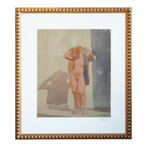 20th Century Abstract Figurative Nude Gouache Painting of Red Haired Female by William Anzalone