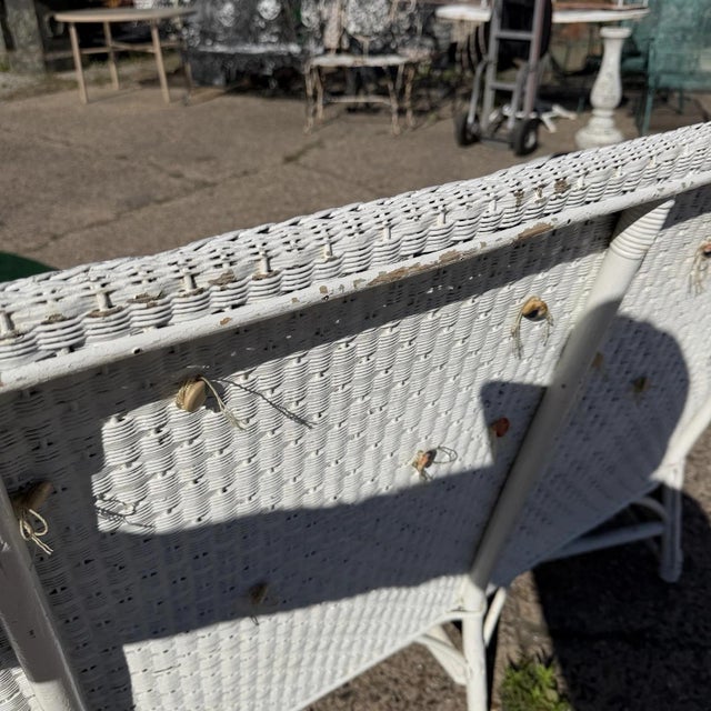 Antique Victorian White Wicker Rattan Sunroom Patio Sofa W/ Loose Cushions For Sale - Image 16 of 18