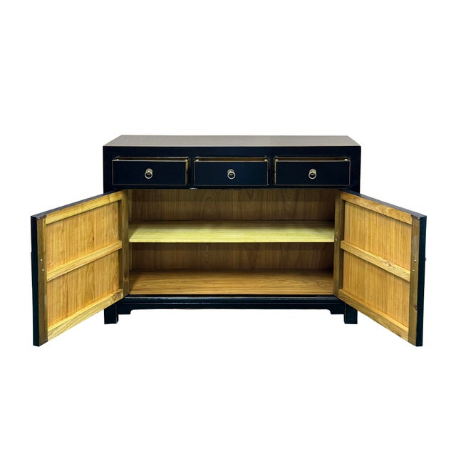 Oriental Black Lacquer 3 Drawers MoonFace Console Credenza Sideboard For Sale - Image 4 of 15