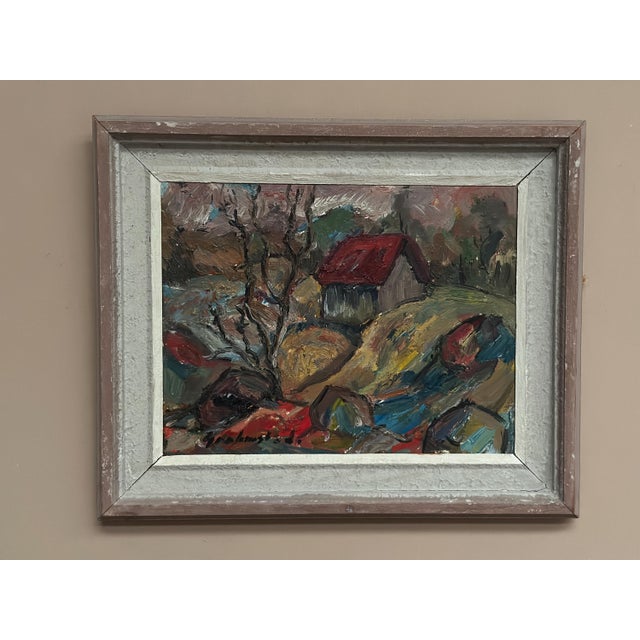 Nils Grahmstad, Cottage with a Red Roof, 1960s, Oil on Canvas For Sale - Image 14 of 18