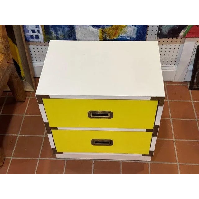 Yellow 1970's Yellow and White Campaign Colormates Nightstand Attributed to Morris of California For Sale - Image 8 of 12