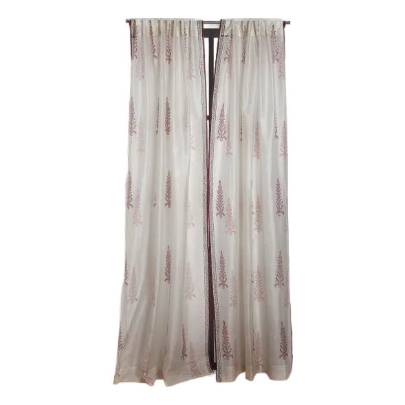 Juniper Ivory/Wine Silk-Cotton Curtain For Sale