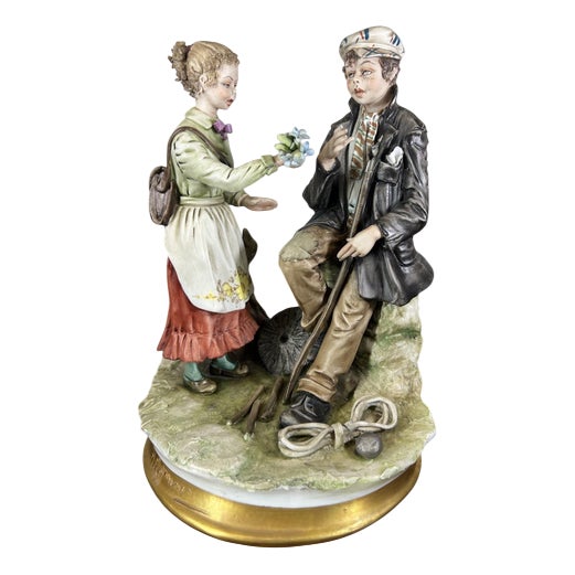 Vintage Italian Handmade Porcelain Couple For Sale