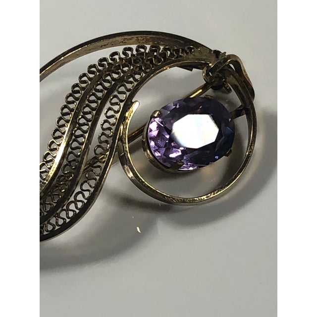 Amethyst 1950s Amethyst 14k Gold Filled Brooch For Sale - Image 8 of 10