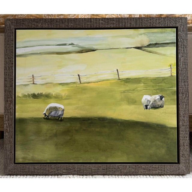 Farmhouse Leftbank Art Framed Pastoral Landscape Paintings With Sheep, Pair For Sale - Image 3 of 12