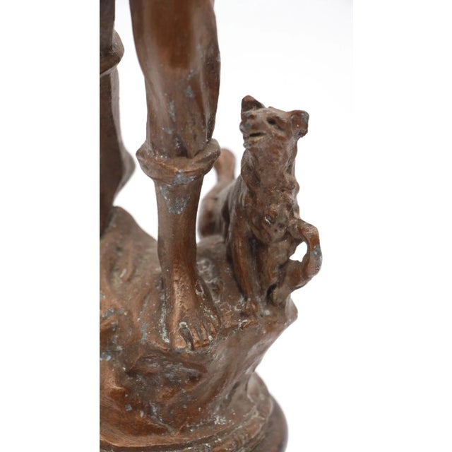 Mid 20th Century Handmade Copper Washed Man & Dog Statue With Wooden Base For Sale - Image 4 of 12
