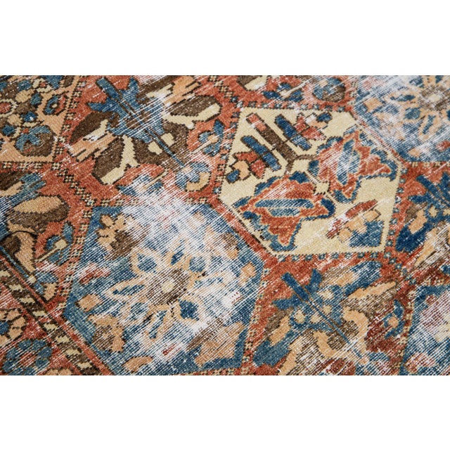 Textile Vintage Distressed Handmade Geometric Rust Wool Rug For Sale - Image 7 of 8