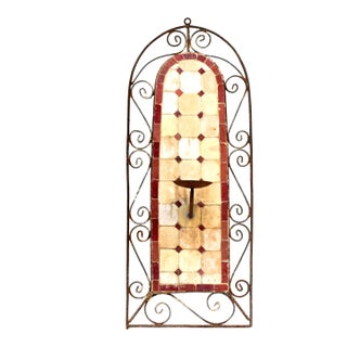 Wall Sconce With Red Terracotta & Decorative Iron Border For Sale