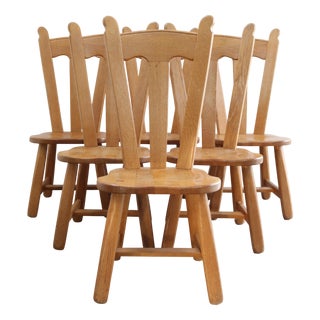 Vintage Brutalist Oak Chairs by De Puydt, 1960s, Set of 6 For Sale