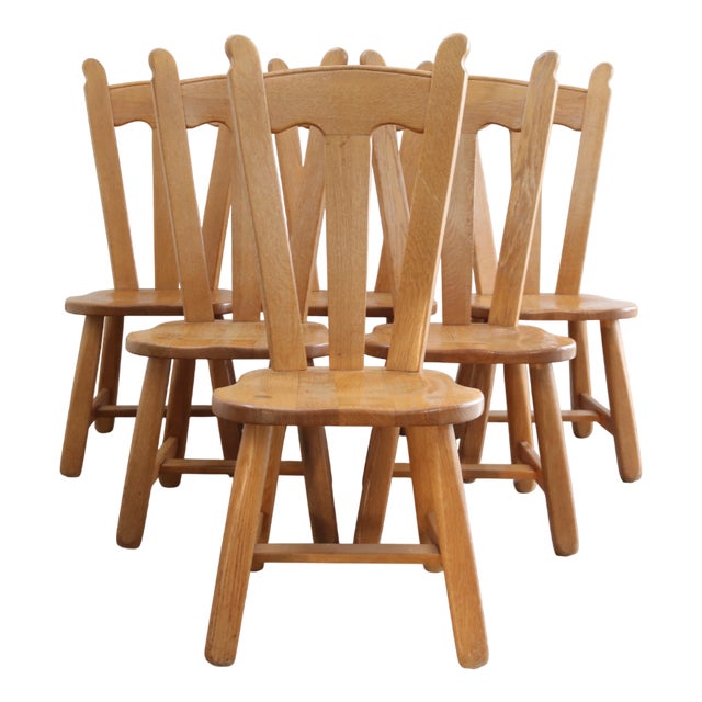 Vintage Brutalist Oak Chairs by De Puydt, 1960s, Set of 6 For Sale
