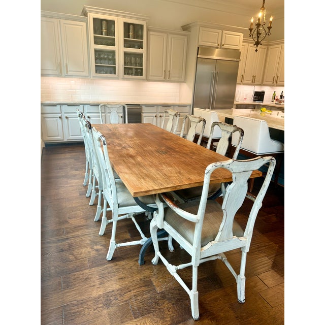 Rococo Bespoke 90” Wood & Iron Trestle Dining Table With 8 Custom Swedish Rococo Chairs by Slovack-Bass For Sale - Image 3 of 10