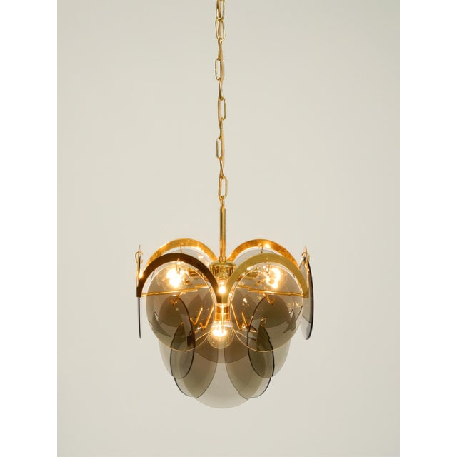 Large Brass Pendant Light with Large Round Glass Plates, 1960s For Sale - Image 9 of 18
