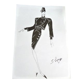 Vintage 1990s Paris Fashion Stat - Signed Serge Lepage Couture Study For Sale