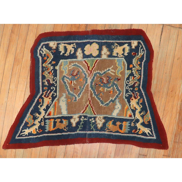 Navy Blue Early 20th Century Tibetan Dragon Horse Cover Textile Rug - 2'5" x 4' For Sale - Image 8 of 8