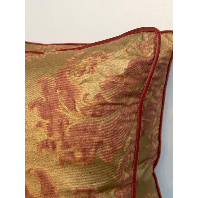 Textile Custom Mariano Fortuny Pillows in Antique Gold & Coral Damask For Sale - Image 7 of 16