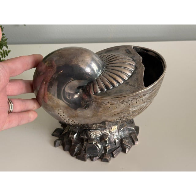 Late 19th Century Late 19th Century Victorian Silver Plated Nautilus Shell Spoon Warmer – Decorative Engraving For Sale - Image 5 of 12