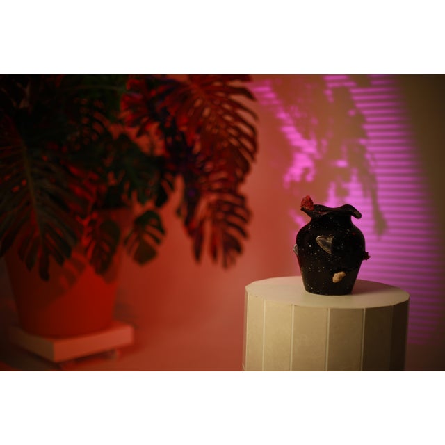 2020s Black Ceramic Vase With Natural Stones, Handmade Unique Pottery, Modern Decor, Sculptural Vase For Sale - Image 5 of 8