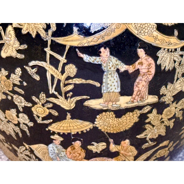 Mid 20th Century Black and Gold Chinese Fishbowl Planter - 12" Wide For Sale - Image 11 of 12