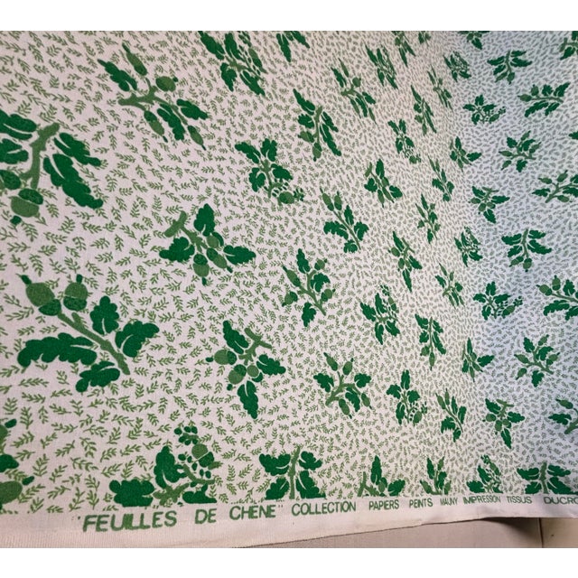 Traditional 34 Yards Feuille De Chene Collection Mint Green Acorns and Leaves With White Background, 1980s For Sale - Image 3 of 6