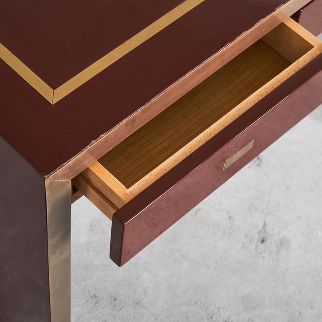 Jean Claude Mahey Desk in Lacquered Wood & Brass, 1970s For Sale - Image 14 of 16