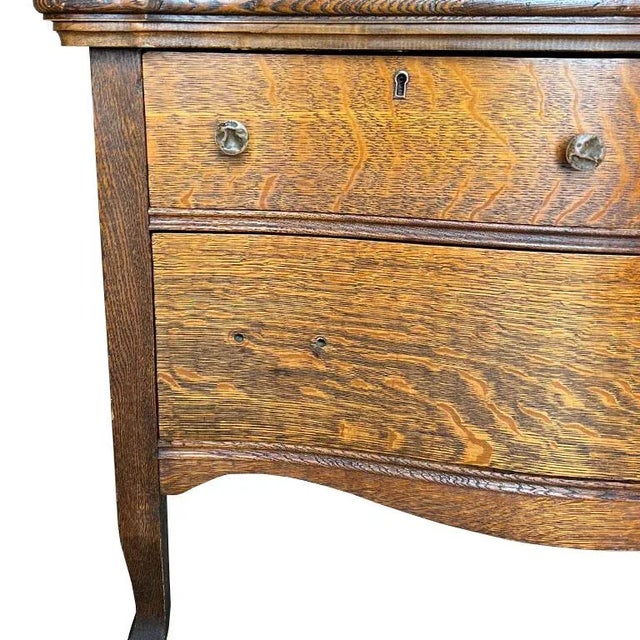 Antique Tiger Oak 3 Drawer Dresser or Dressing Table With Oval Mirror For Sale - Image 4 of 10