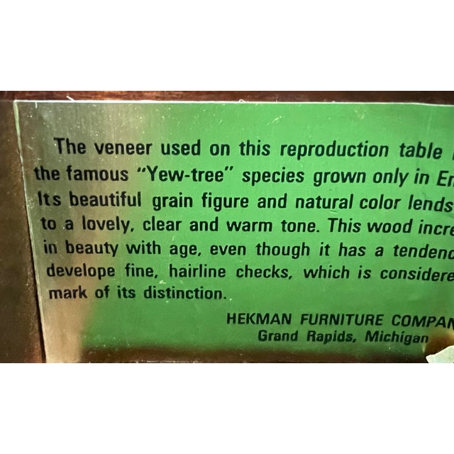 Unique Hekman Furniture Yew Wood Accent Table For Sale - Image 10 of 10