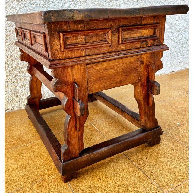 Rustic Spanish Rustic Work-Table With Drawer, Early-20th Century For Sale - Image 3 of 7