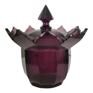 Antique Bohemian Glass Purple Covered Candy Dish