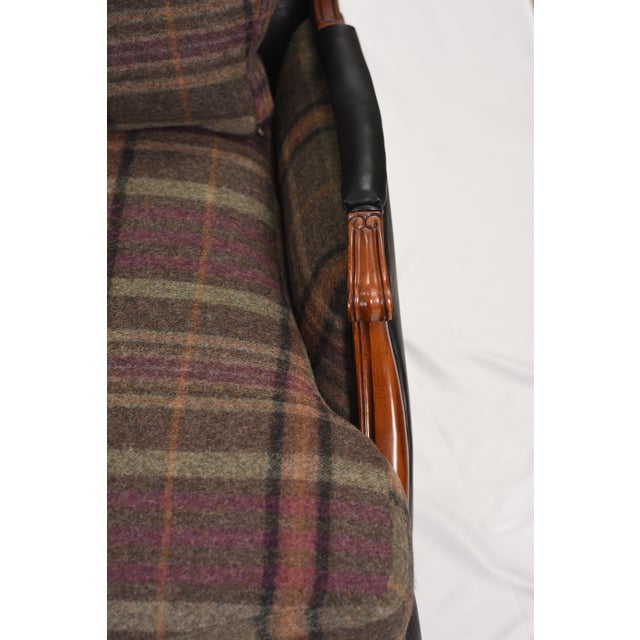 Wood Set of Ralph Lauren Wool and Leather on Oversized Vintage Louis XV Chairs and Ottoman For Sale - Image 7 of 17