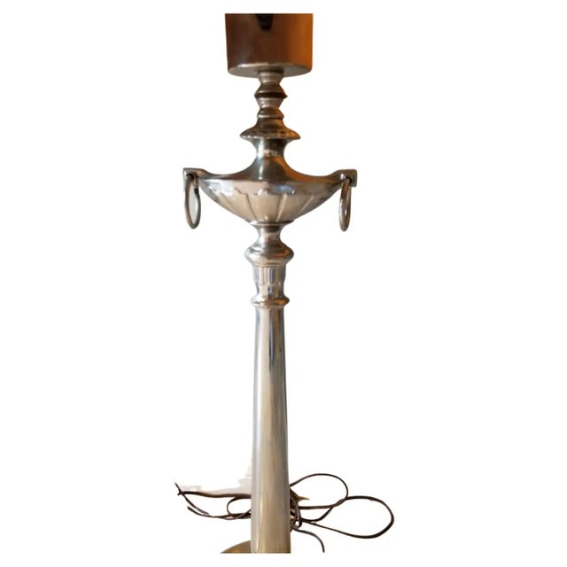 1950s Hollywood Regency Sleek Table Lamp in Silver influenced by Tommi Parzinger attributed to Stiffel Lamp Co. Shade not...