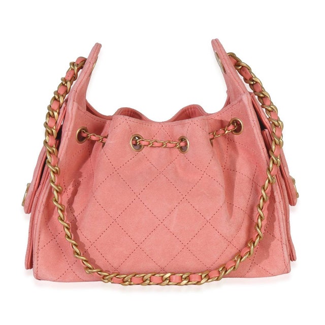 Chanel Pink Quilted Suede Mini Chanel 25 Hobo For Sale - Image 4 of 9