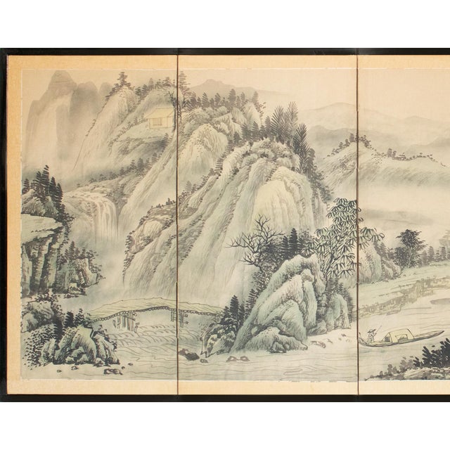 Elegant monochrome 4-panel folding screen, painted on silk in the style of Wu School of The Ming dynasty (1368–1644)...