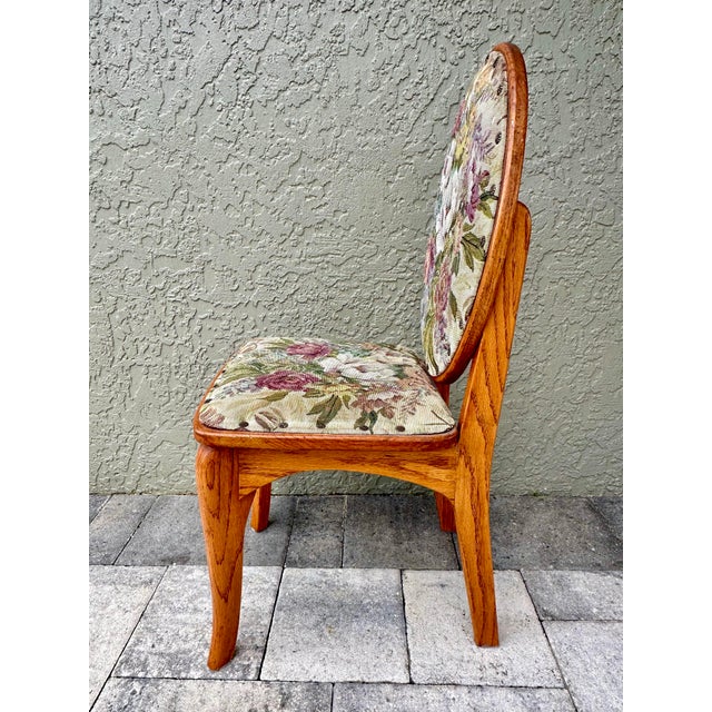 1990s Vintage 1993 Handmade Solid Oak Cushioned Vanity Chair For Sale - Image 5 of 12