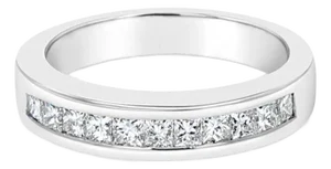 Princess Cut Diamond Wedding Band .60cttw 14k White Gold, Size 5