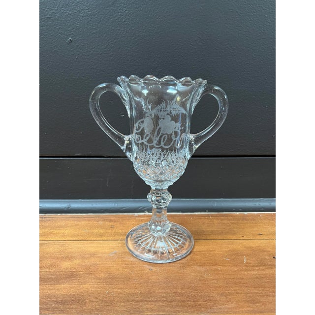 Antique Double Handled Celery Vase. Made in the Late 19th Century. 9” H x 7.5” W 4” Diameter