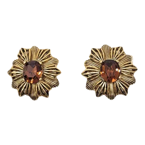 Vintage Signed Ciner Goldtone Faux-Topaz Flower Clip Earrings - 2 Pieces