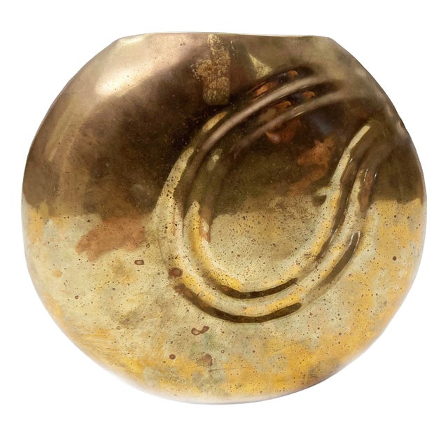 Mid Century Modern Solid Brass Round Standing Vase For Sale