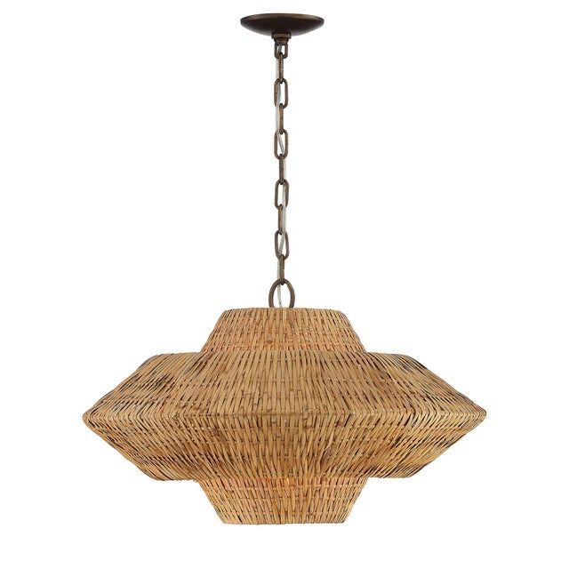Bronze Luca Single-Light Rattan 3-Tier Chandelier For Sale - Image 8 of 8
