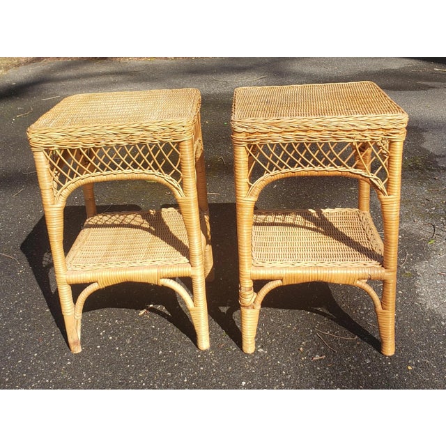 Wood Pair of 1970s Vintage Wicker Side Tables For Sale - Image 7 of 7