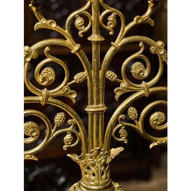19th Century Neo-Gothic Brass Candlesticks, Set of 2 For Sale - Image 11 of 12