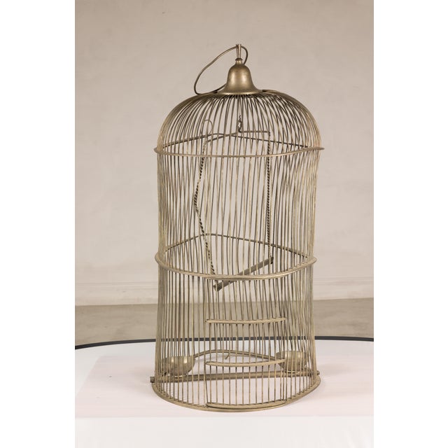 Brass Antique Indian Brass Bird Cage with Domed Top and Original Perches For Sale - Image 8 of 14