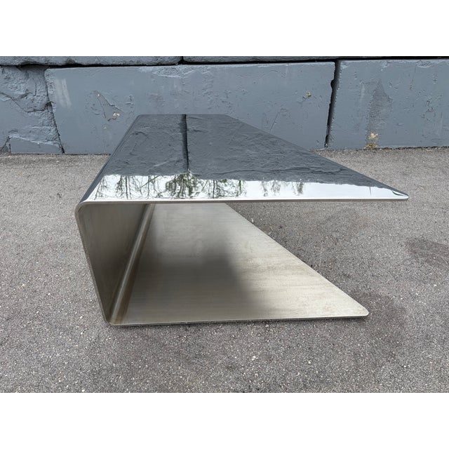 Monumental Sculptural Polished Stainless Steel Cantilever Coffee Table, Usa For Sale - Image 13 of 17
