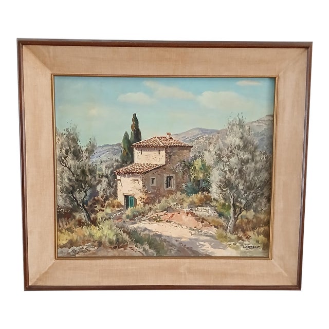 Mid 20th Century Lucien Potronat - Villa Near the Cote d'Azur Baie d'Agay - Oil on Canvas For Sale