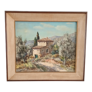 Mid 20th Century Lucien Potronat - Villa Near the Cote d'Azur Baie d'Agay - Oil on Canvas