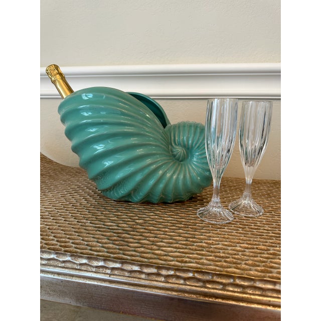 Extra Large Art Deco Modernist Vintage Ceramic Nautilus Shell Cachepot Planter / Champagne & Wine Cooler For Sale - Image 11 of 12