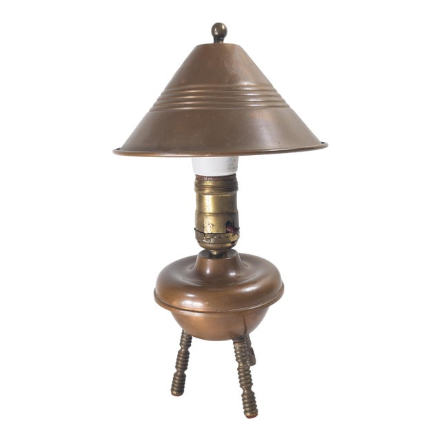 20th Century Copper Arts & Crafts Mission Style Desk or Boudoir Table Lamp For Sale