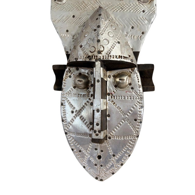 1980s African Bamana Ntomo Marka Mask W/ Aluminum 25" H For Sale - Image 5 of 8