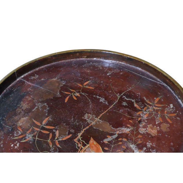 Three Tiered Tall Asian Side Table With Bamboo and Hand Painted Tray Surfaces For Sale In Portland, OR - Image 6 of 6