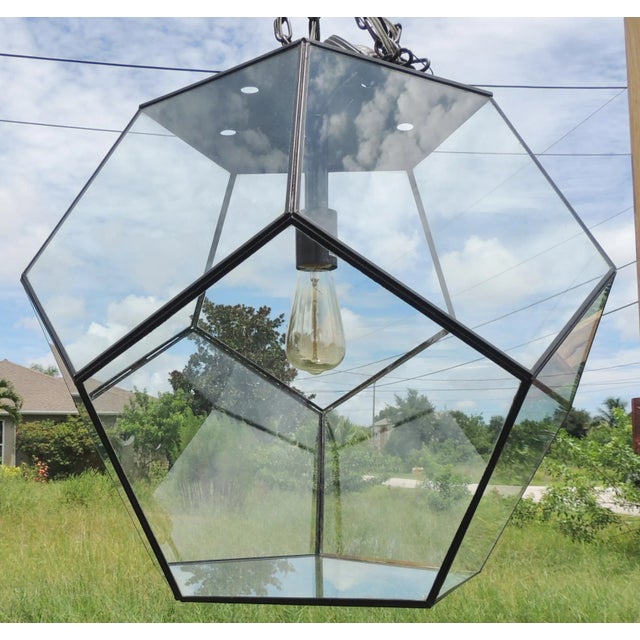 Modern Large Vintage Late 20th Century Glass Metal Polygon Panel Ceiling Fixture Pendant For Sale - Image 3 of 8
